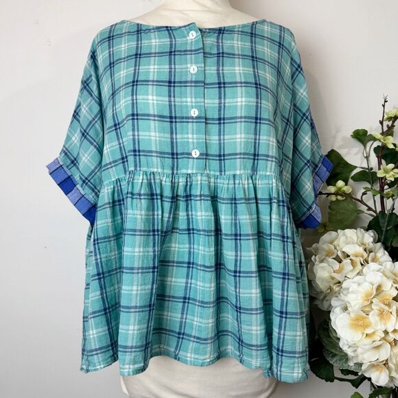 Anthropologie Tops - ANTHROPOLOGIE | Rujuta Sheth Marni Plaid Top | One Size | Blue & Green Patchwork